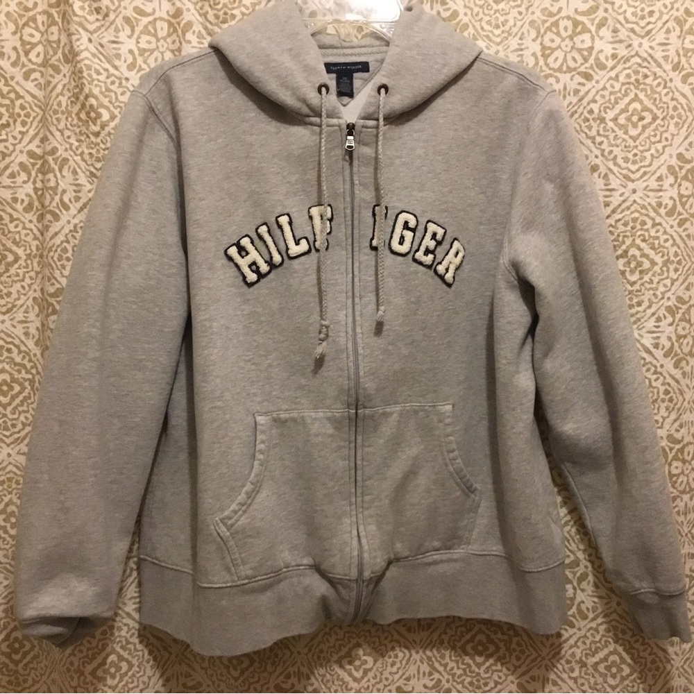 Tommy Hilfiger = Women’s SZ M-L; Full Zip Long Sleeve Gray Drawstring Hoodie - Picture 11 of 11